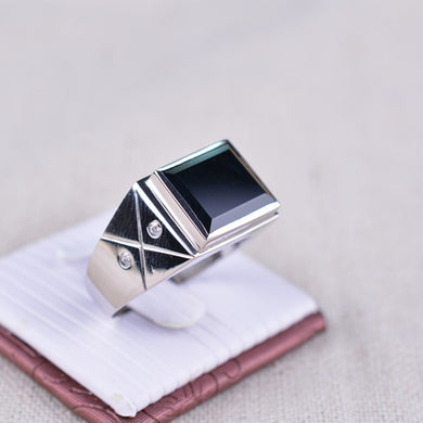 Vintage man sapphire ring 10*13mm natural dark blue square cut sapphire 925 solid sterling man silver ring gift for father's day