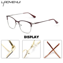 Load image into Gallery viewer, Vintage rectangle cat eye optical prescription metal eyeglasses frames diopters clear fake glasses women vintage