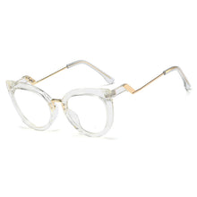 Carica l&#39;immagine nel visualizzatore di Gallery, Vintgae Cat Eye Occhiali rotondi Montatura in metallo Donna Occhiali ottici trasparenti Bule Light Occhiali con cerniera Montatura per occhiali retrò