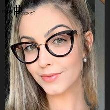 Carica l&#39;immagine nel visualizzatore di Gallery, Vintgae Cat Eye Occhiali rotondi Montatura in metallo Donna Occhiali ottici trasparenti Bule Light Occhiali con cerniera Montatura per occhiali retrò