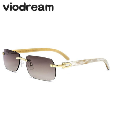 Viodream  Vintage Pure Natural Horn glasses frames Polarized lenses Sun glasses Rimless Retro Men Sunglasses Oculos De Sol