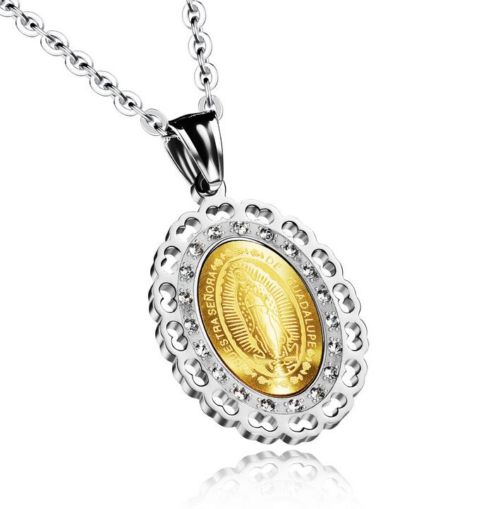 Virgin Mary Unisex Necklaces New Fashion Stainless Steel + Cubic Zirconia Religious Women Men Jewelry Pendant GX1066