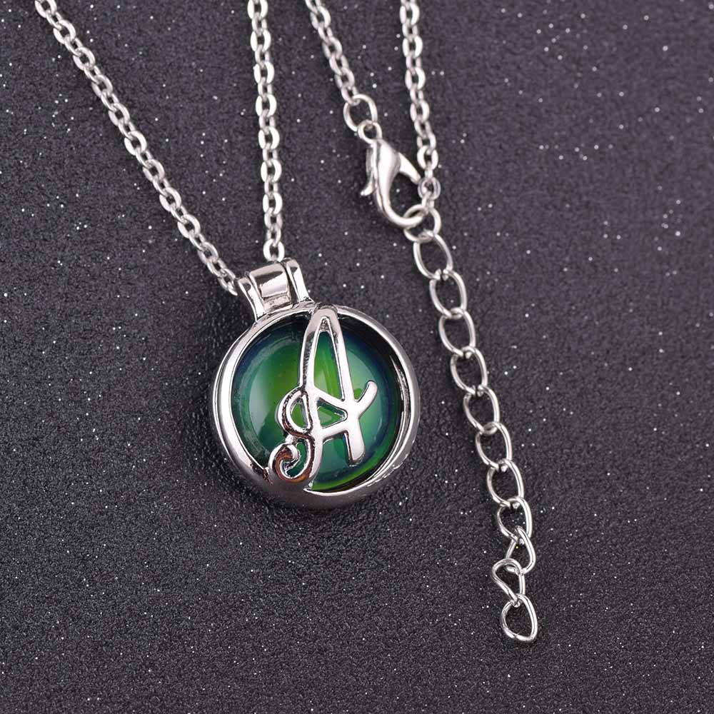 VisionMood 26 Initials Letter 2 In 1 Silver Pendant Choker Mood Necklace Temperature Change Color Feeling Emotional Color Woman