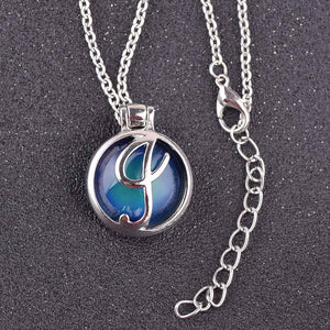 VisionMood 26 Initials Letter 2 In 1 Silver Pendant Choker Mood Necklace Temperature Change Color Feeling Emotional Color Woman