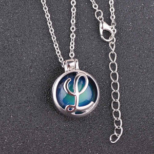 VisionMood 26 Initials Letter 2 In 1 Silver Pendant Choker Mood Necklace Temperature Change Color Feeling Emotional Color Woman