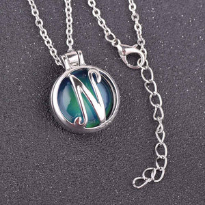 VisionMood 26 Initials Letter 2 In 1 Silver Pendant Choker Mood Necklace Temperature Change Color Feeling Emotional Color Woman