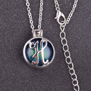 VisionMood 26 Initials Letter 2 In 1 Silver Pendant Choker Mood Necklace Temperature Change Color Feeling Emotional Color Woman