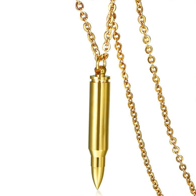 Can Open Bullet Pendant for Men Necklace 20 Chain Stainless Steel Vintage Silver Plated Stylish Male Jewelry