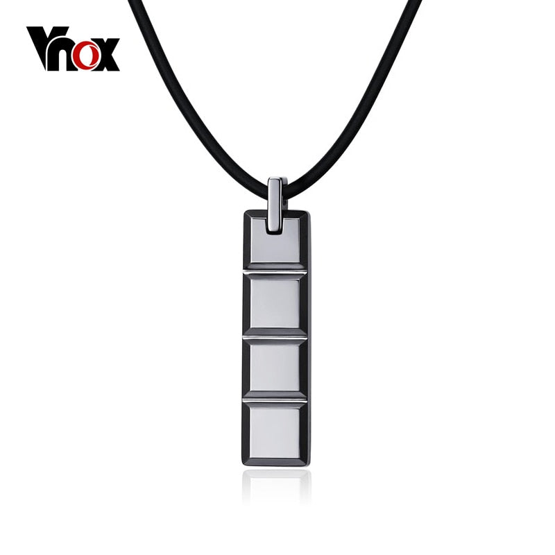 Classical Grid Style Necklace for Men Jewelry Tungsten Carbide Male Necklaces & Pendants Free Black Chain