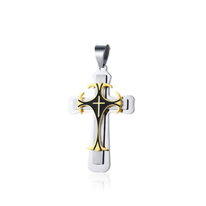 Cross Necklace For Men Byzantine Gold Silve Stainless Steel Chain Catholic Crucifix Pendant Male Punk Rock Ornaments