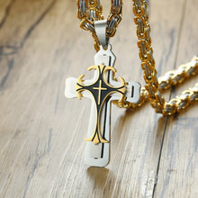 Load image into Gallery viewer, Cross Necklace For Men Byzantine Gold Silve Stainless Steel Chain Catholic Crucifix Pendant Male Punk Rock Ornaments