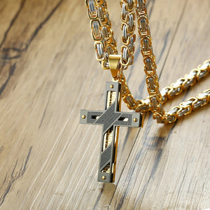 Cross Necklace For Men Byzantine Gold Silve Stainless Steel Chain Catholic Crucifix Pendant Male Punk Rock Ornaments