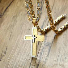 Load image into Gallery viewer, Cross Necklace For Men Byzantine Gold Silve Stainless Steel Chain Catholic Crucifix Pendant Male Punk Rock Ornaments