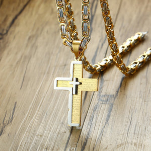 Cross Necklace For Men Byzantine Gold Silve Stainless Steel Chain Catholic Crucifix Pendant Male Punk Rock Ornaments
