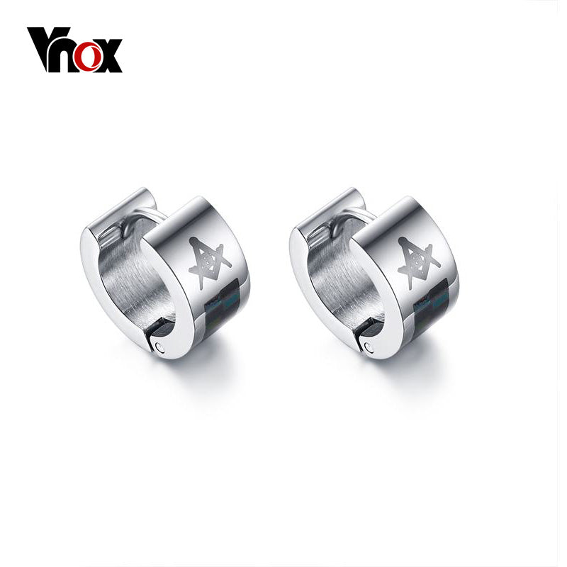 Cute Masonic Earrings for Men Stainless Steel Jewelry Free-Mason Best Friend