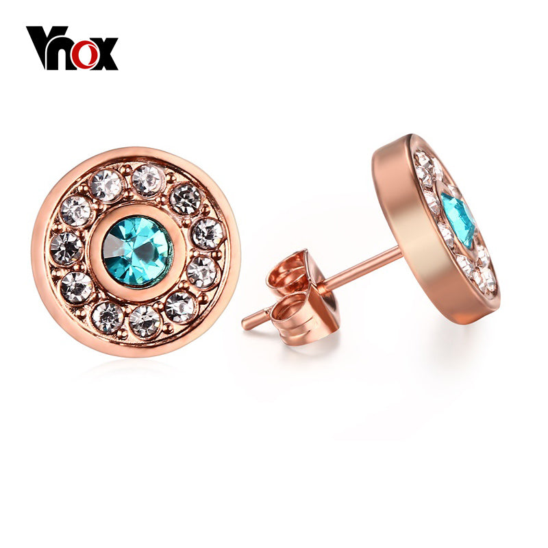 Elegant Women Stud Earrings Pink Gold color Round Stainless Steel Earings Female Gift