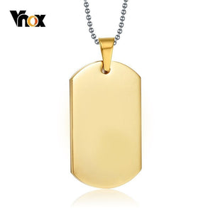 Gold Tone Dog Tag Pendant Necklace for Men Stainless Steel ID Male Colar Free Ball Chain 24 Jewelry