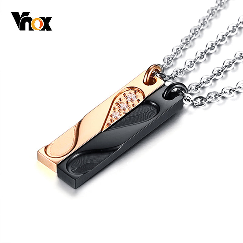 Heart Puzzle Fingerprint Couple Necklace Stainless Steel CZ Stones Pendants Lover Jewel Anniversary Birthd Gift