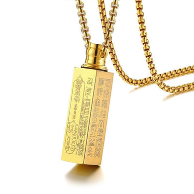 Hollow Tube Taoism Prayer Scripture Pendant for Men Women Stainless Steel Urn Cremation Openable Necklace Male Punk Jewlery