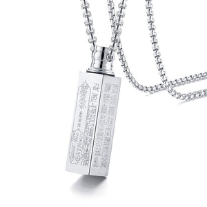Hollow Tube Taoism Prayer Scripture Pendant for Men Women Stainless Steel Urn Cremation Openable Necklace Male Punk Jewlery