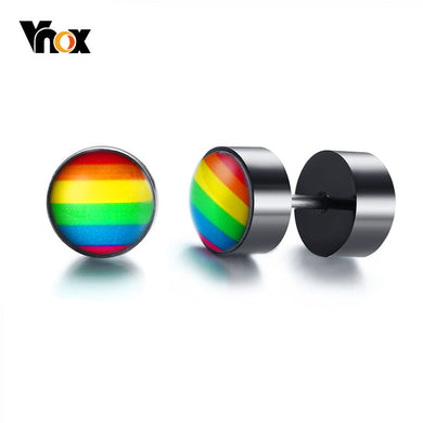 LGBT Pride Rainbow Stud Earrings For Men Stainless Steel Screw Earings Punk Jewelry
