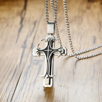 Men's Double Layers Cross Necklaces Stainless Steel Religious Prayer Male Gifts Jewelry