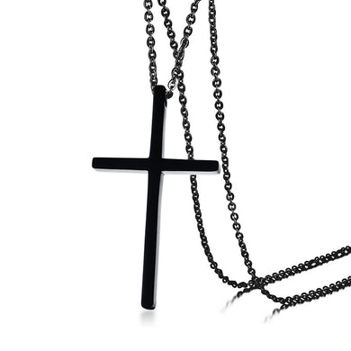 Mens Womens Cross Necklace Stainless Steel Chain Black/Rose Gold Color Suspension Pendants Couples Jewelry