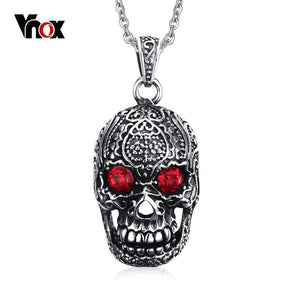 Punk Men Necklace Pendant Stainless Steel Gothic Skull Hallowmas Party Jewelry 24 Cable Chain