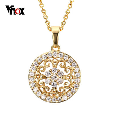 Vintage Statement Necklace Pendant for Women Gold color Round Love Crystal Accessories Jewelry