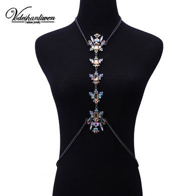 Luxury Crystal Chain Necklace Fashion Charm Waist Chain Luxury Maxi Statement Necklace For Women body jewelry
