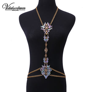 Luxury Crystal Chain Necklace Fashion Charm Waist Chain Luxury Maxi Statement Necklace For Women body jewelry