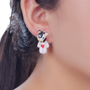 W-AOE New Fashion DIY Handmade Polymer Cl Heart Cute Cow 3D Animal Stud Earrings For Women Girl Cartoon Earrings Party Gift