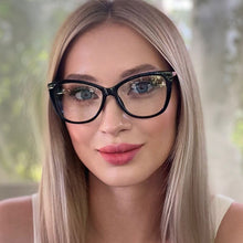 Load image into Gallery viewer, WB607 European  American anti-blue light glasses frame personality cat eye flat mirror female TR spring foot full frame