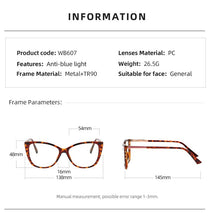 Load image into Gallery viewer, WB607 European  American anti-blue light glasses frame personality cat eye flat mirror female TR spring foot full frame