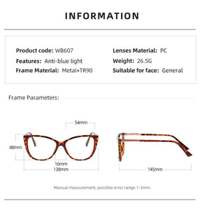 WB607 European  American anti-blue light glasses frame personality cat eye flat mirror female TR spring foot full frame