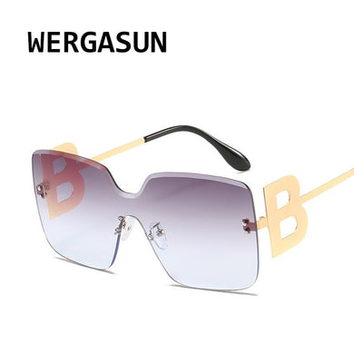 WERGASUN 2023 Oversized Gradient Sunglasses Women  Brand Rimless Square Metal Female Men Sun Glasses