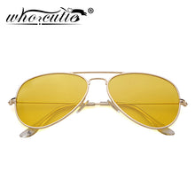 Load image into Gallery viewer, WHO CUTIE 2023 Night Vision Goggles Aviation Sunglasses Women Brand Design Gold Metal Frame Female Sun Glasses Yellow Lens OM874