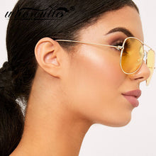 Load image into Gallery viewer, WHO CUTIE 2023 Night Vision Goggles Aviation Sunglasses Women Brand Design Gold Metal Frame Female Sun Glasses Yellow Lens OM874