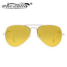Load image into Gallery viewer, WHO CUTIE 2023 Night Vision Goggles Aviation Sunglasses Women Brand Design Gold Metal Frame Female Sun Glasses Yellow Lens OM874