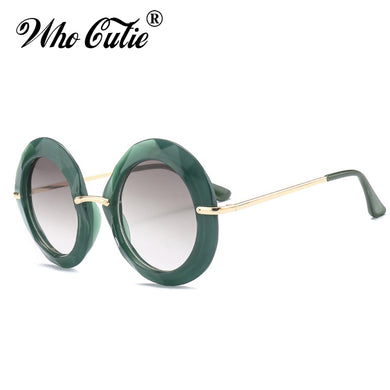 WHO CUTIE 2023 Oversized Round Sunglasses Women  Brand Designer Vintage Retro Green Frame Female Sun Glasses Shades OM567