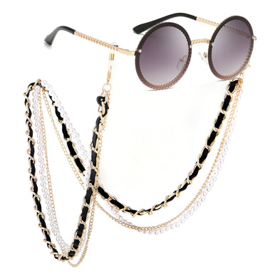 WHO CUTIE 2023 White Pearl Sunglasses Chain Women Lanyard with Strap Eye Glasses Accessories for lady (only chain no glasses)