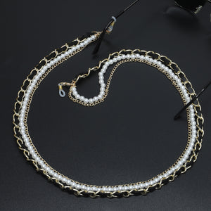 WHO CUTIE 2023 White Pearl Sunglasses Chain Women Lanyard with Strap Eye Glasses Accessories for lady (only chain no glasses)