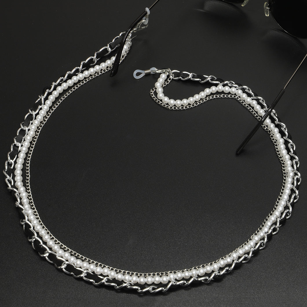 WHO CUTIE 2023 White Pearl Sunglasses Chain Women Lanyard with Strap Eye Glasses Accessories for lady (only chain no glasses)