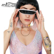 Carica l'immagine nel visualizzatore di Gallery, WHO CUTIE 2022 Windproof Visor Sunglasses Men Women One Piece Sunny Flat Top Goggles Oversized Shield Robot Sun Glasses Male 837