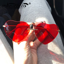 Load image into Gallery viewer, WHO CUTIE Red Heart Shaped Rimless Sunglasses Women 2023 Brand Design Frameless Cat Eye Sun Glasses Shades Female S376