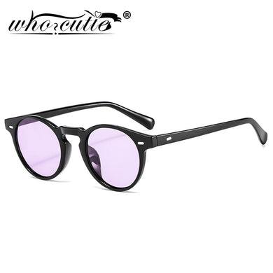 WHO CUTIE Vintage Round Sunglasses Men Women Brand Design Rivet Frame Purple Lens Retro Circle Sun Glasses Shades S292
