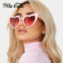 Load image into Gallery viewer, WHO CUTIE Love Heart Shaped Sunglasses Women Retro Vintage Shiny Sunnies 90s Lady Pink Frame Cat Eye Sun Glasses Shades Gift 475