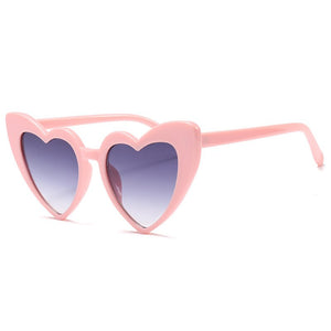WHO CUTIE Love Heart Shaped Sunglasses Women Retro Vintage Shiny Sunnies 90s Lady Pink Frame Cat Eye Sun Glasses Shades Gift 475