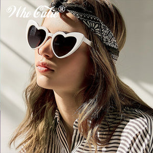 WHO CUTIE Love Heart Shaped Sunglasses Women Retro Vintage Shiny Sunnies 90s Lady Pink Frame Cat Eye Sun Glasses Shades Gift 475