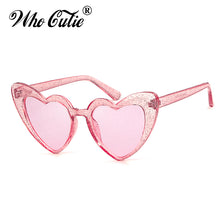 Load image into Gallery viewer, WHO CUTIE Women Sunglasses Vintage Brand Designer Red Heart Shape Pink Glitter Lens Funny Sun Glasses Girls Party Festival OM863